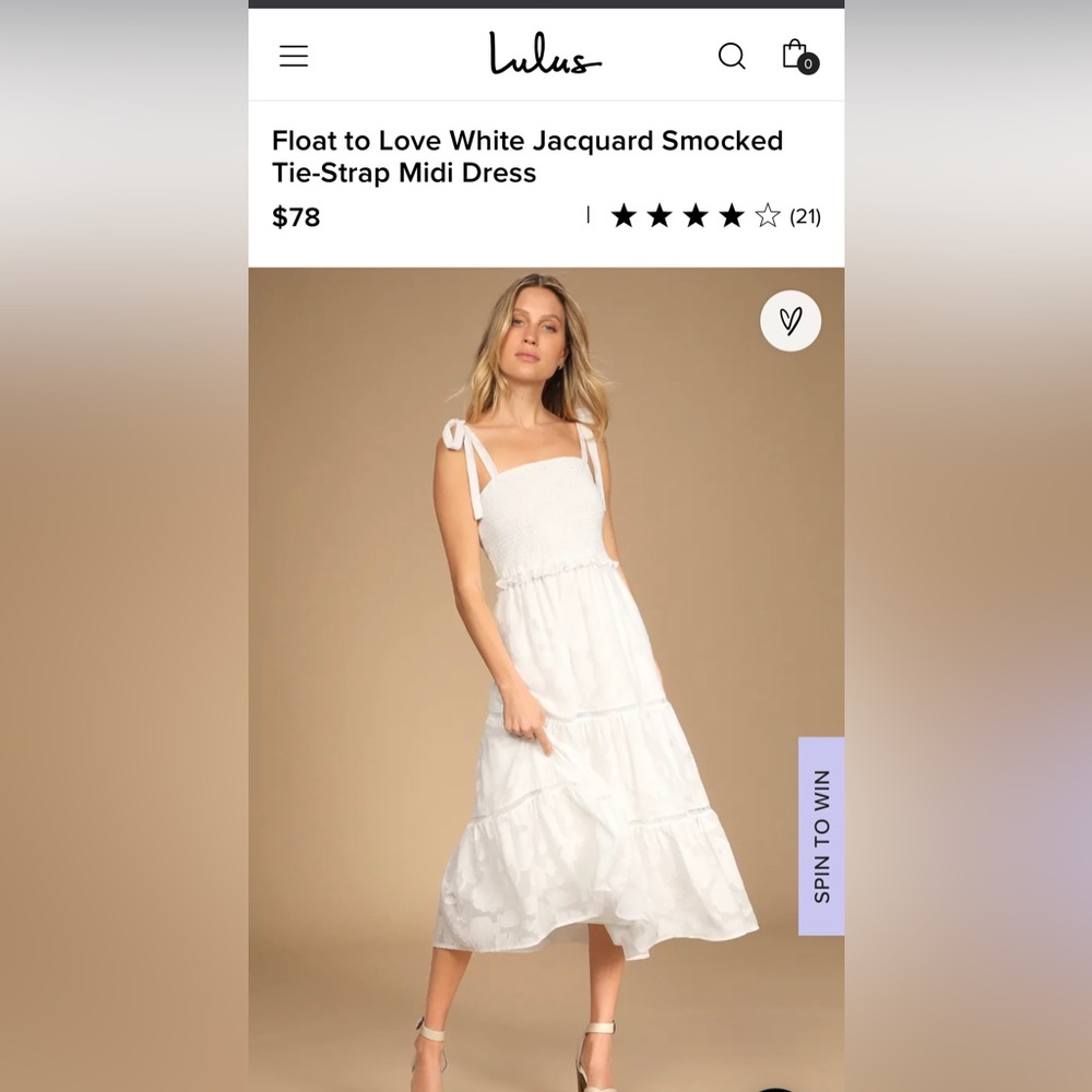Lulu’s Float to Love White Jacquard Smocked Tie-Strap Midi Dress